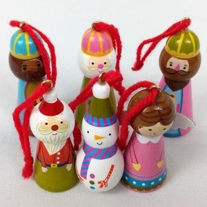 Christmas Ornaments Painted Wood Wise Men Santa Angel Primitive Folk Art County
